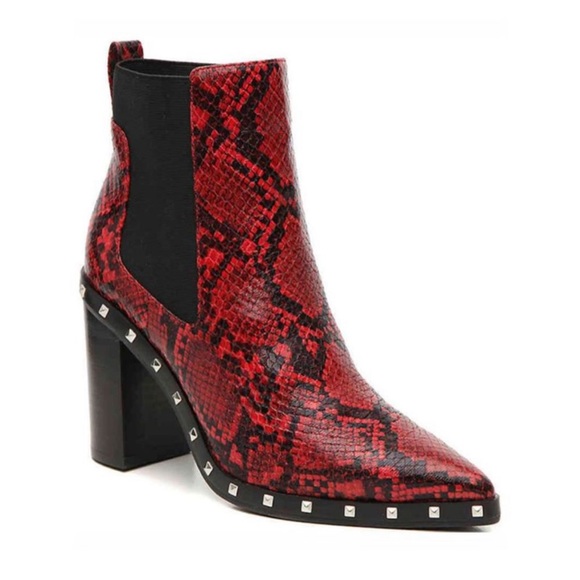 Charles by Charles David red snake skin boot silver studs - Picture 1 of 7